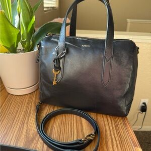 Fossil Sydney Black Leather Satchel with Key Charm